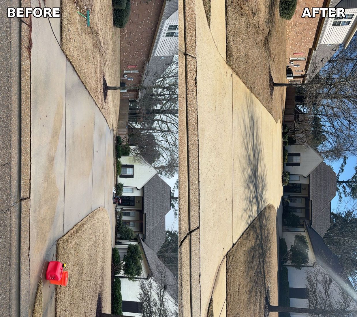 Concrete surface before and after pressure washing