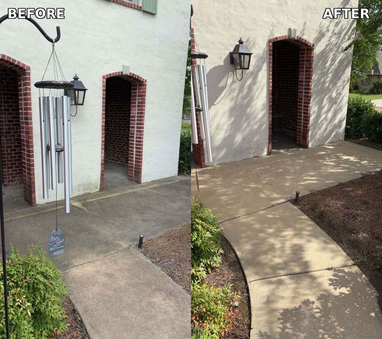 Entryway walkway before and after pressure washing