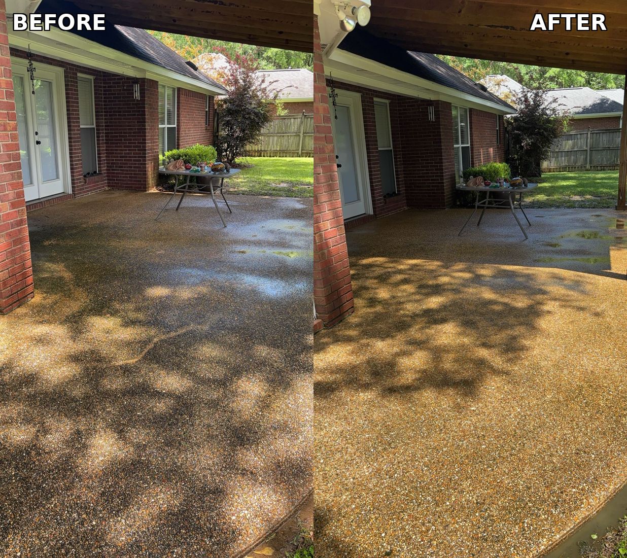 Patio before and after pressure washing