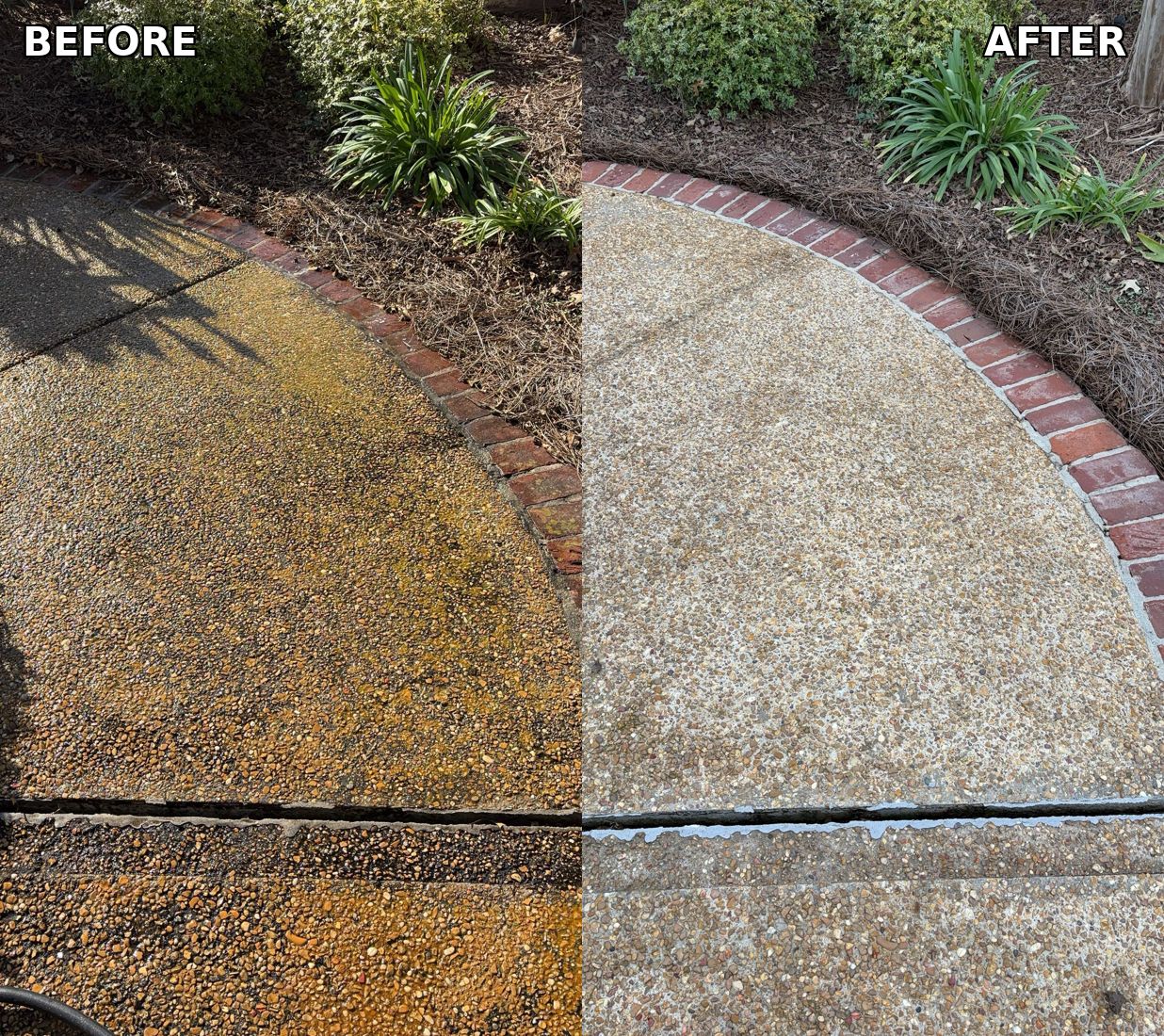 Sidewalk edging before and after pressure washing